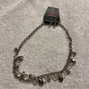 New paparazzi Silver Sparkling Beaded Chain Necklace with earrings